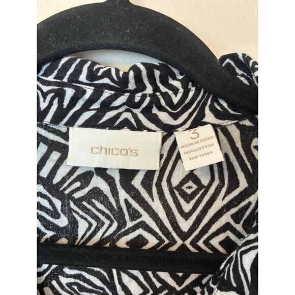 Chico’s 100% Cotton Black and White Geometric Button Down Blouse Long Sleeve XL - Picture 3 of 5